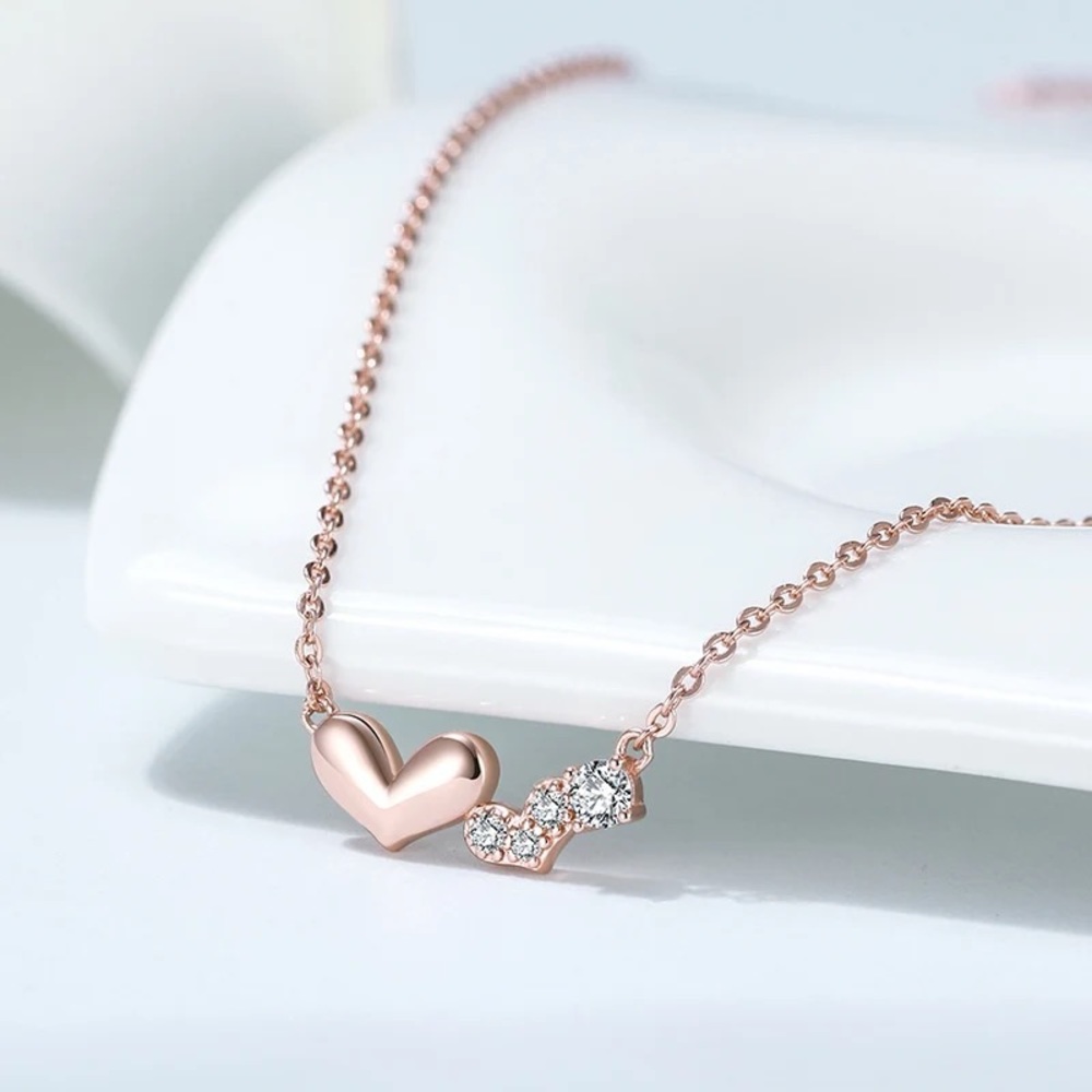 New: Rose Gold Sterling Silver Hearts Pendant Necklace